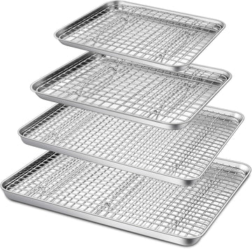 16 + 12.5 + 10.4 + 9 Inch Sheet & Rack, Pan and Grid Rack | 8 Pcs (4x Cookie Sheets + 4x Cooling Racks), 4 Sizes