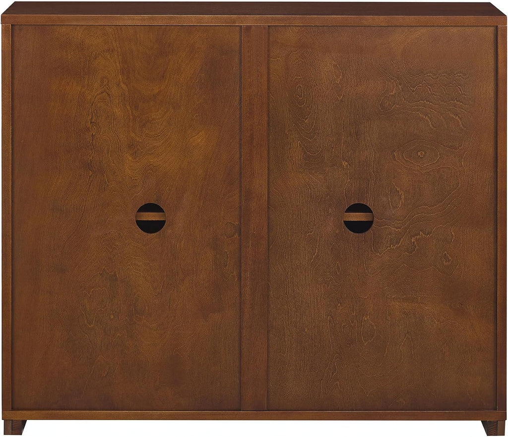 Real Wood Veneer Narrow Sideboard Buffet Modular Storage Cabinet | Real Walnut Veneer,Mid Century Modern Modular Thin