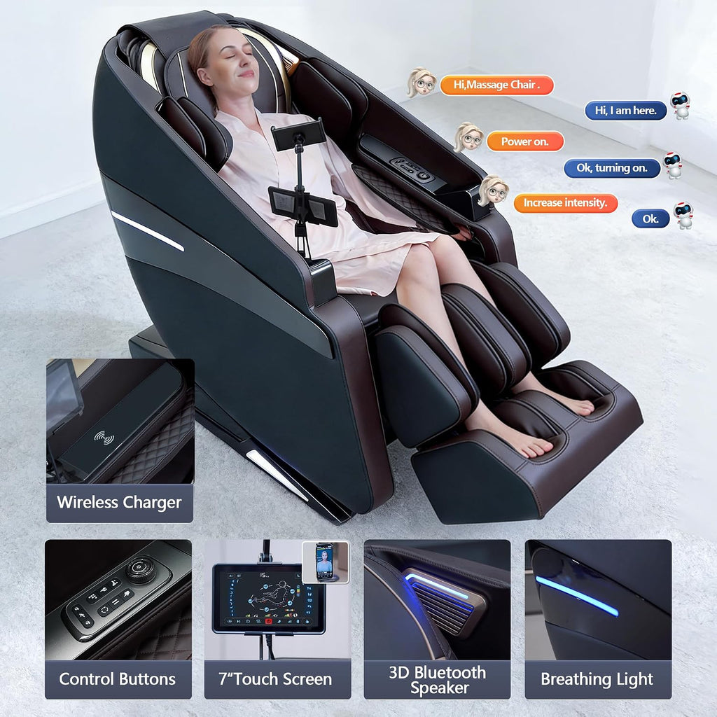 4D Massage Chairs Full Body Recliner with Heat Zero Gravity EX- SL Track Shiatsu Massage Chair with AI Voice, 7"