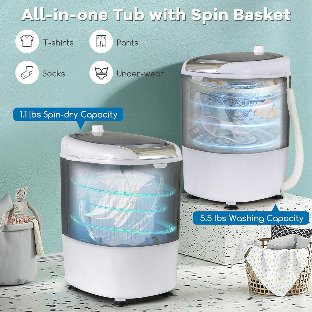 GX24977-PE, Mini Washer and Spinner Combo, 5.5lbs, Semi-automatic Compact Laundry Apartment Dorm RV Portable Washing