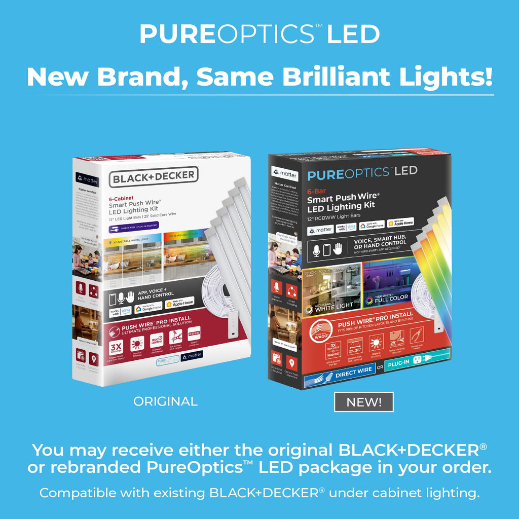 Professional Push Wire Matter Certified Smart Under Cabinet Lighting Kit, Adjustable White and RGB LEDs, Works