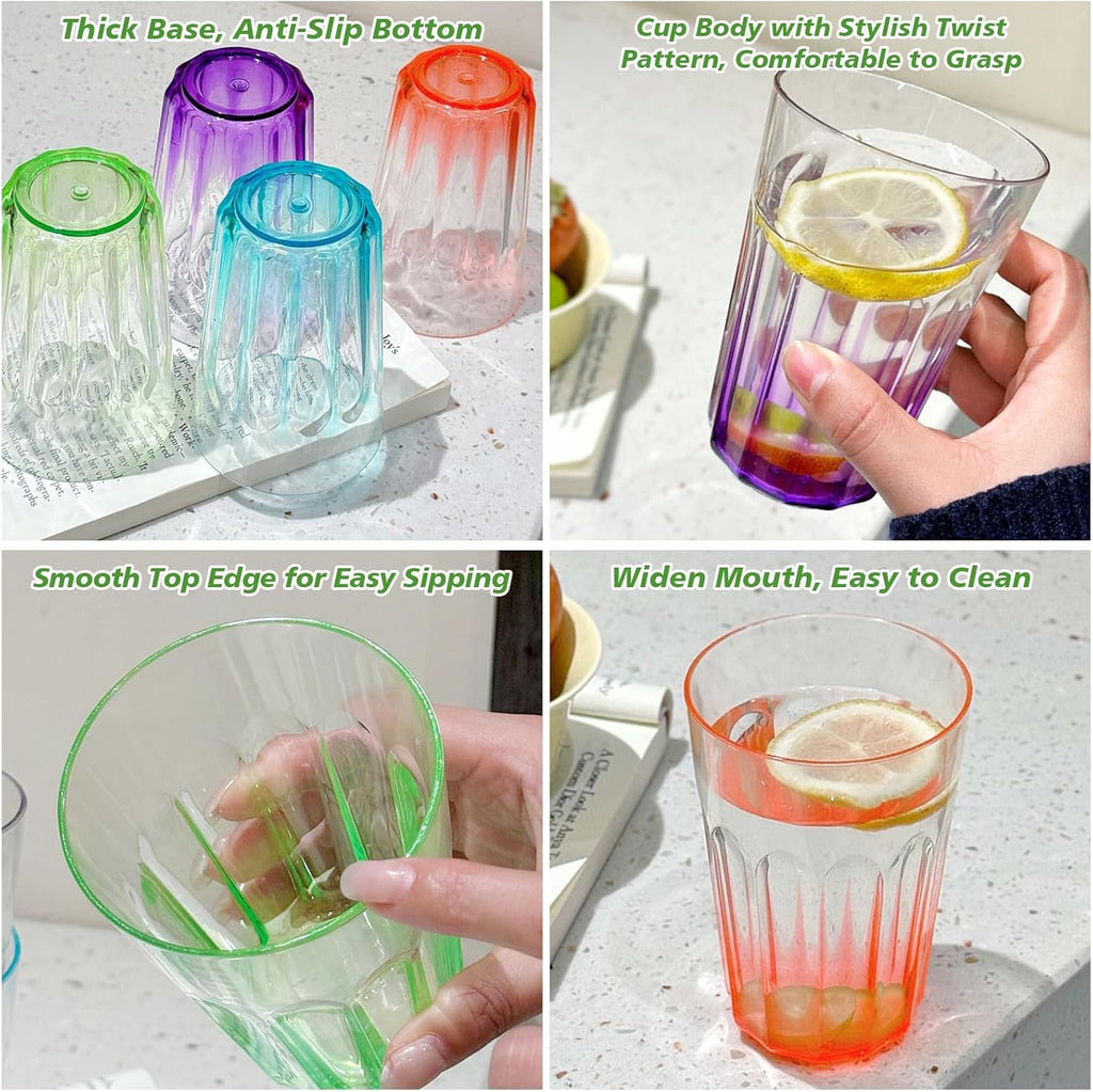 Plastic Drinking Glasses Set of 8, 15oz Plastic Cups Reusbale Tumblers Camping, Water Cup Set with Gradient Color