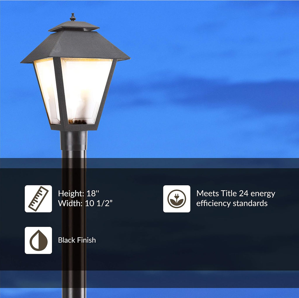 Polycarbonate One Light Outdoor Post Lantern Outside Lighting, Black Finish, 1-Light, cETL Listed