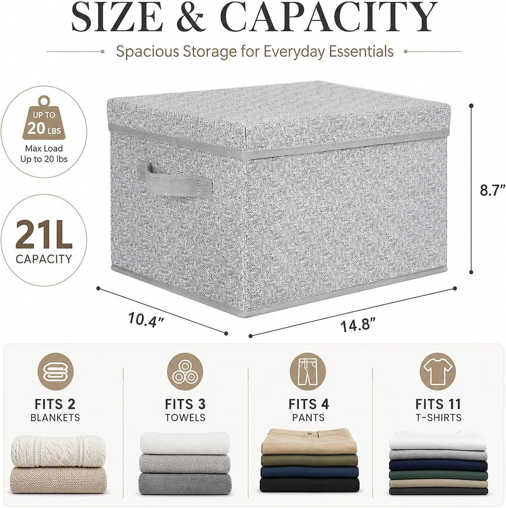 Foldable Storage Bins with Lids, Storage Boxes with Handles, Closet Shelf Organizer, Fabric Storage Baskets