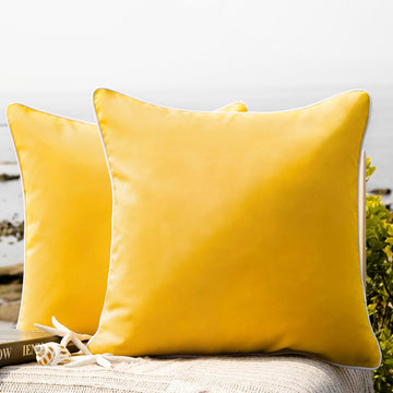 Pack of 2 Outdoor Waterproof Throw Pillow Covers Decorative Square Cushion Case Patio Pillows, Yellow)