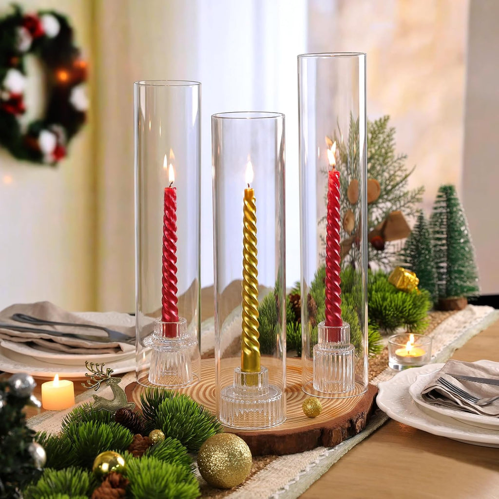 9 Set Hurricane Glass Candle Holders for Taper Candles, Candlestick Holders with Windproof Glass