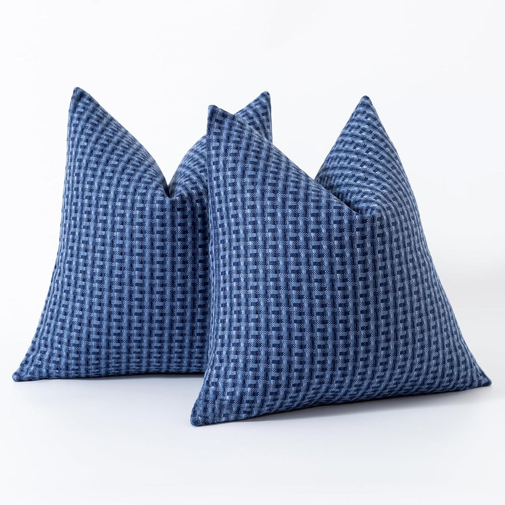 Outdoor Waterproof Throw Pillow Covers Pack of 2 Weaving Texture Water Resistant Outside Decorative Cushion Covers