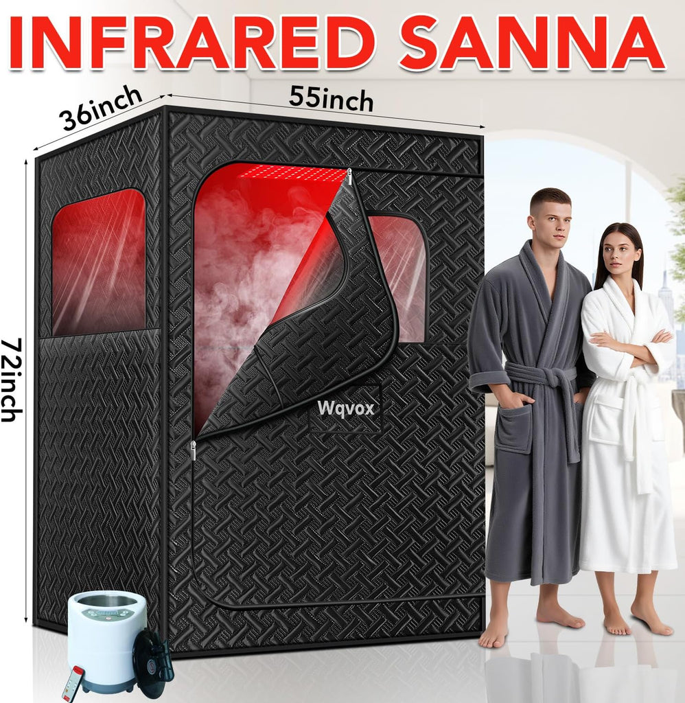 Double Infrared Steam Sauna, Portable Infrared Sauna, Enlarged Size and Two 3L Steamers, Two Upgrade Chairs