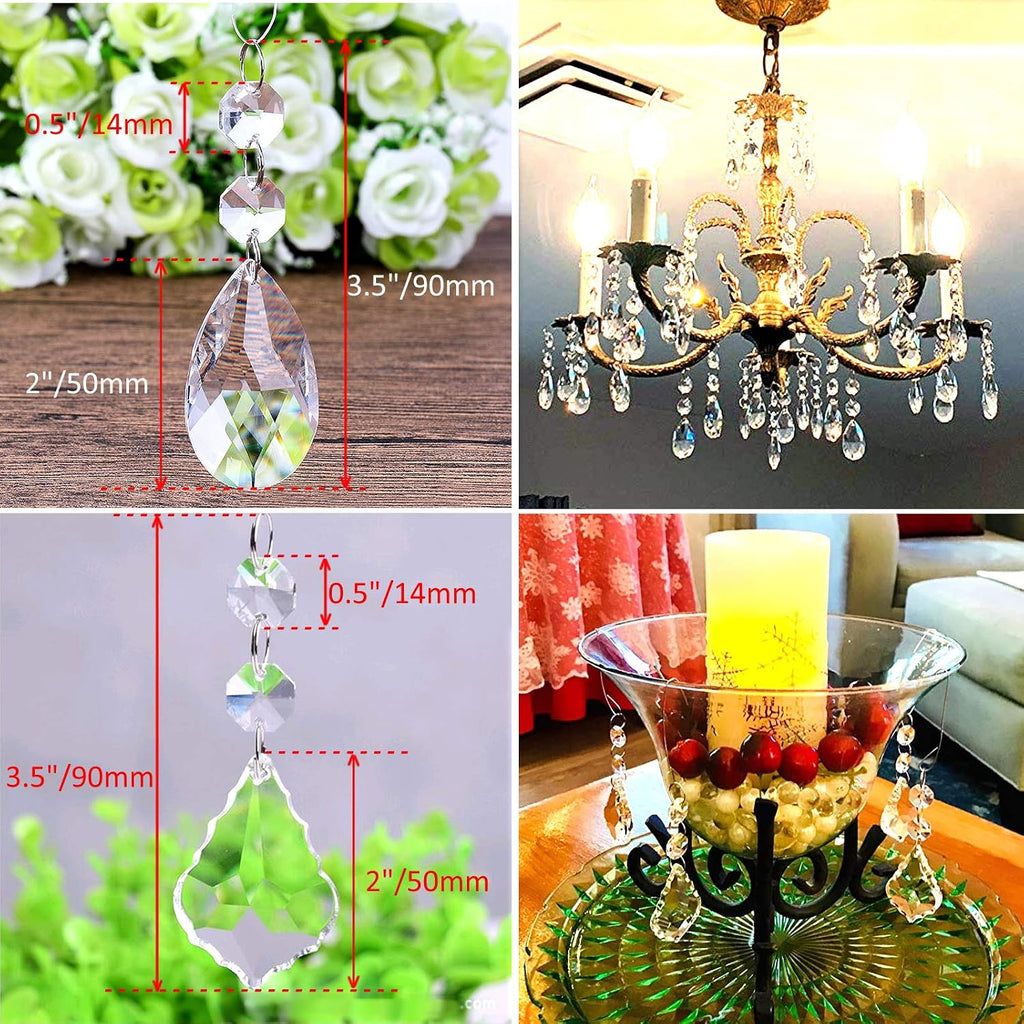 Pack of 12 Clear Crystal Chandelier Prisms Pendants Glass Pendants Beads (6pcs Teardrop + 6 pcs Maple Leaf Crystal