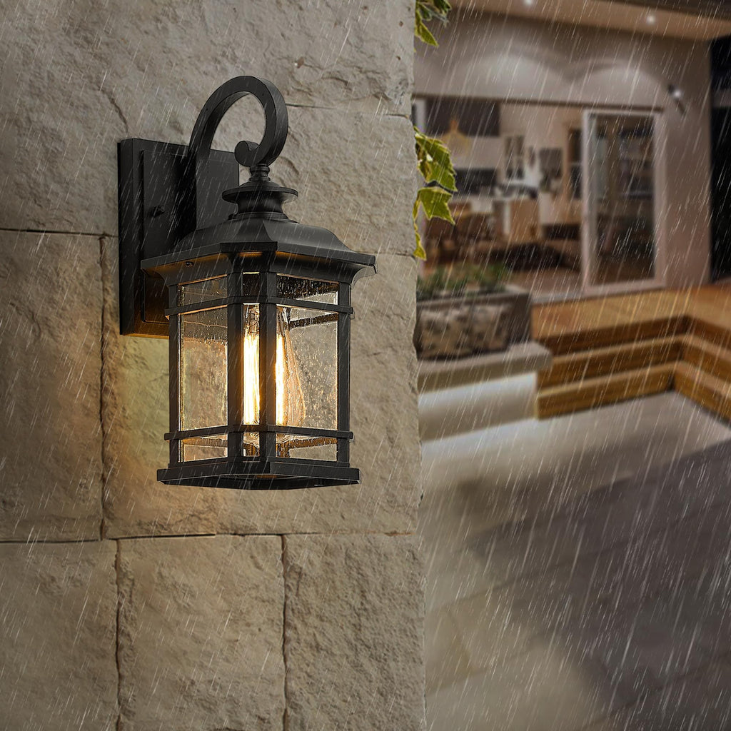 1-Light Outdoor Wall Lantern, Black, Clear Seeded Glass, 2084B BK
