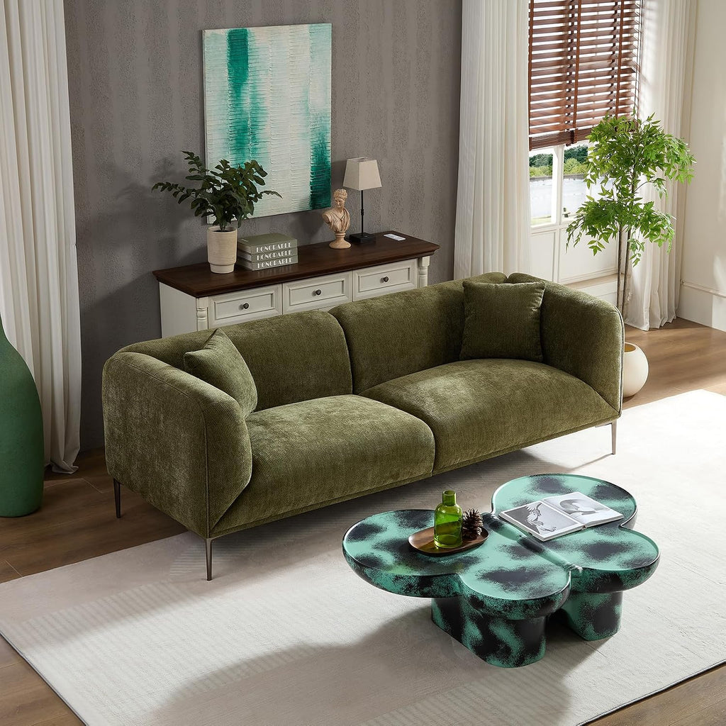 82.7" Modern Sofa with Metal Legs, Comfy Boucle Couch, Minimalist Curved Sofas, Luxury 3 Seater Deep Sofa