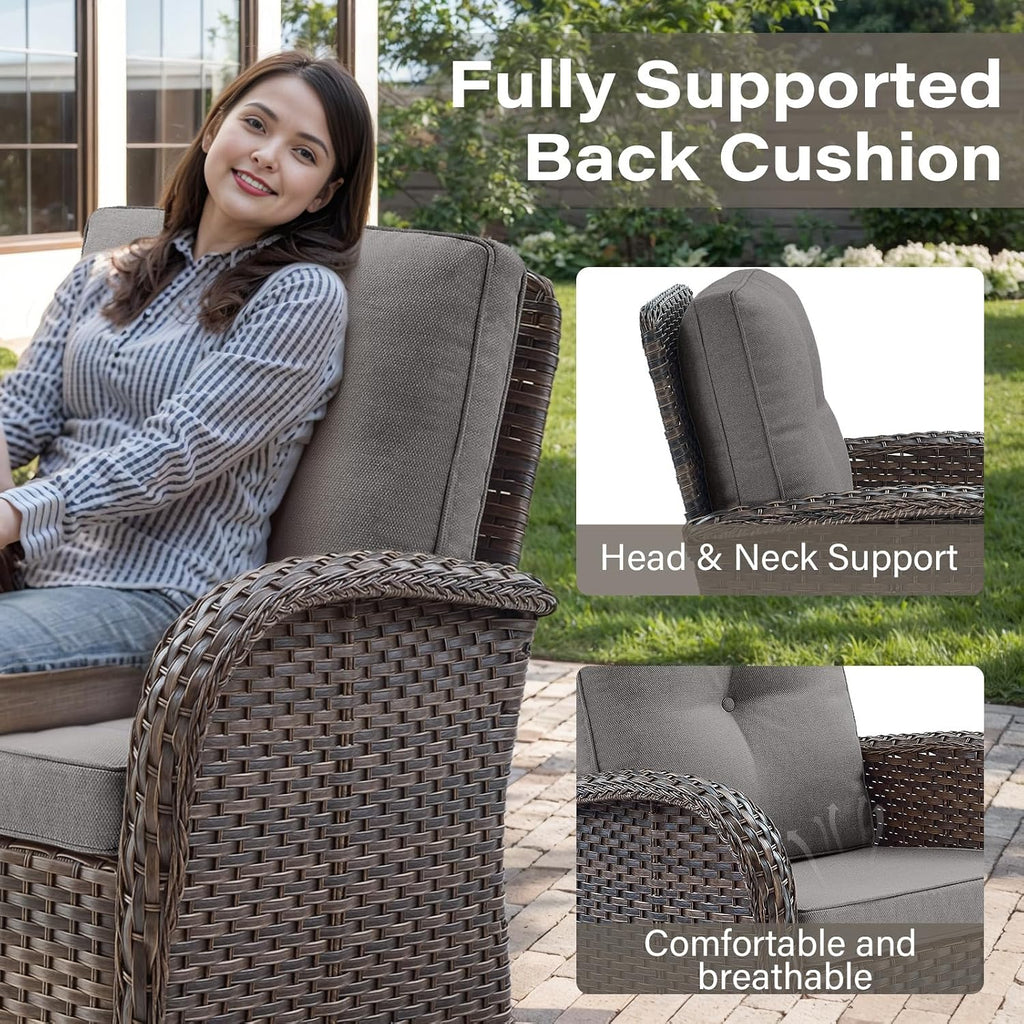 Patio Wicker Chairs Swivel Rocker - Outdoor Swivel Rocking Chairs Set of 2 with Rattan Side Table, Patio Swivel