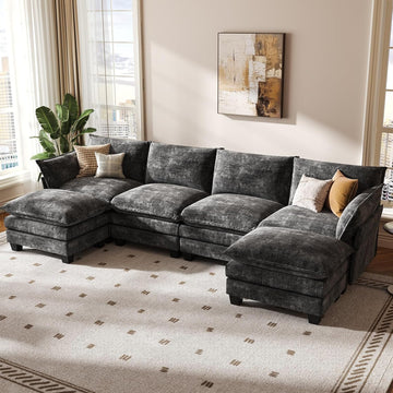 120" Modular Sectional Sofa for Living Room, U-Shaped 6 Seater Convertible L-Shaped Cloud Couch with Ottoman