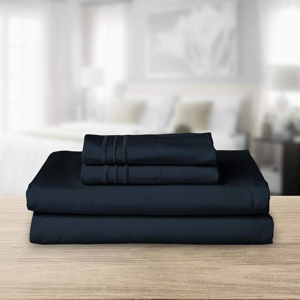 1500 Premier Hotel Quality 4-Piece Bed Sheet Sets, Deep Pockets - Luxurious Wrinkle Free & Fade Resistant, Black