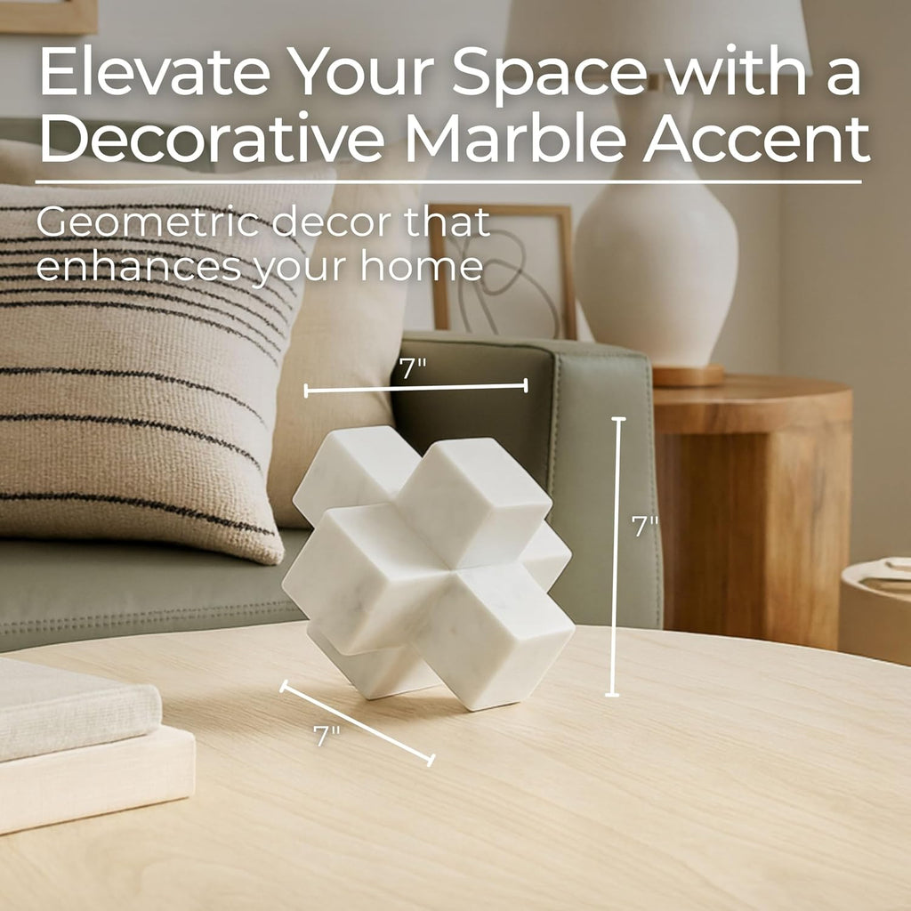 Geometric Cube Decorative Object - Marble Sculpture Modern Home Decor Ornament - Shelf Styling & Coffee Table Decor