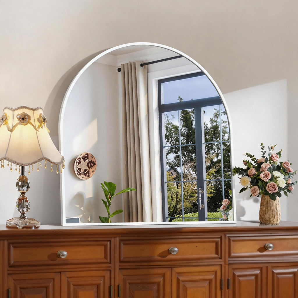 Arched Wall Mirror, 30"x30" White Arched Mirror Table