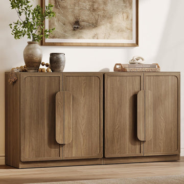 Sideboard Buffet Cabinet with Storage, Large 63''W Credenza, Walnut | Modern Accent Cabinet with Curved Handles & 2