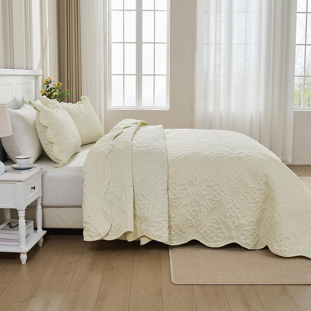 Oversized Bedspread 128x120 for Extra Tall King/California King Bed - Lightweight Quilted Coverlet Set 3 Pieces (1