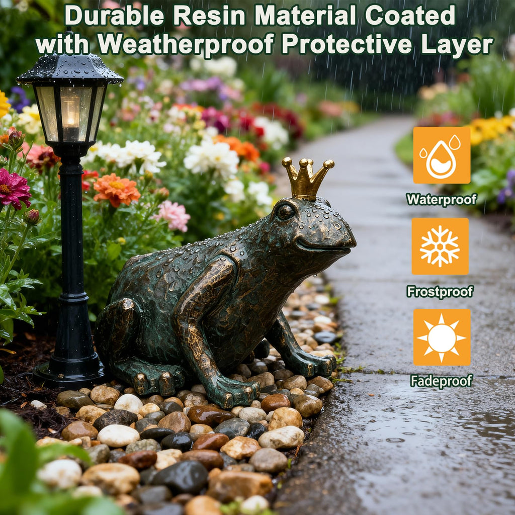 Cle Crouching Frog Prince Garden Statue, Yard Decorations Outdoor Decor, Weather-Resistant Animal Figurines &