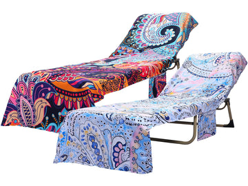 2 Pcs Bohemia Lounge Chair Cover with Pockets, 82.7 x 28.7 Inches