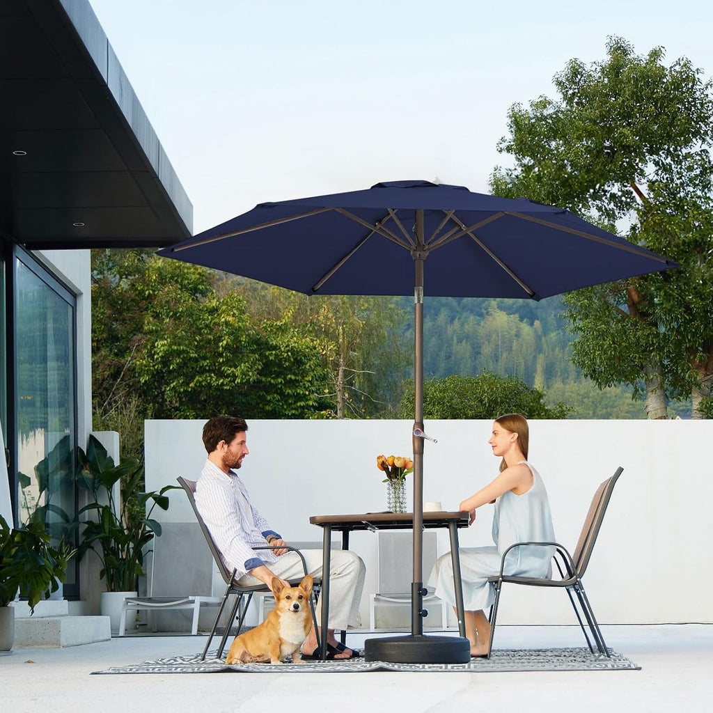 7.5FT Patio Umbrella Outdoor Market Umbrella with 6 Sturdy Ribs, Push Button Tilt/Crank Table Umbrella and Pool, Navy