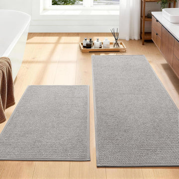 Gray Bathroom Rugs Sets 2 Piece, Quick Dry Thin Bath Mat, Non Slip Absorbent Machine Washable, Bath Runner Rug for
