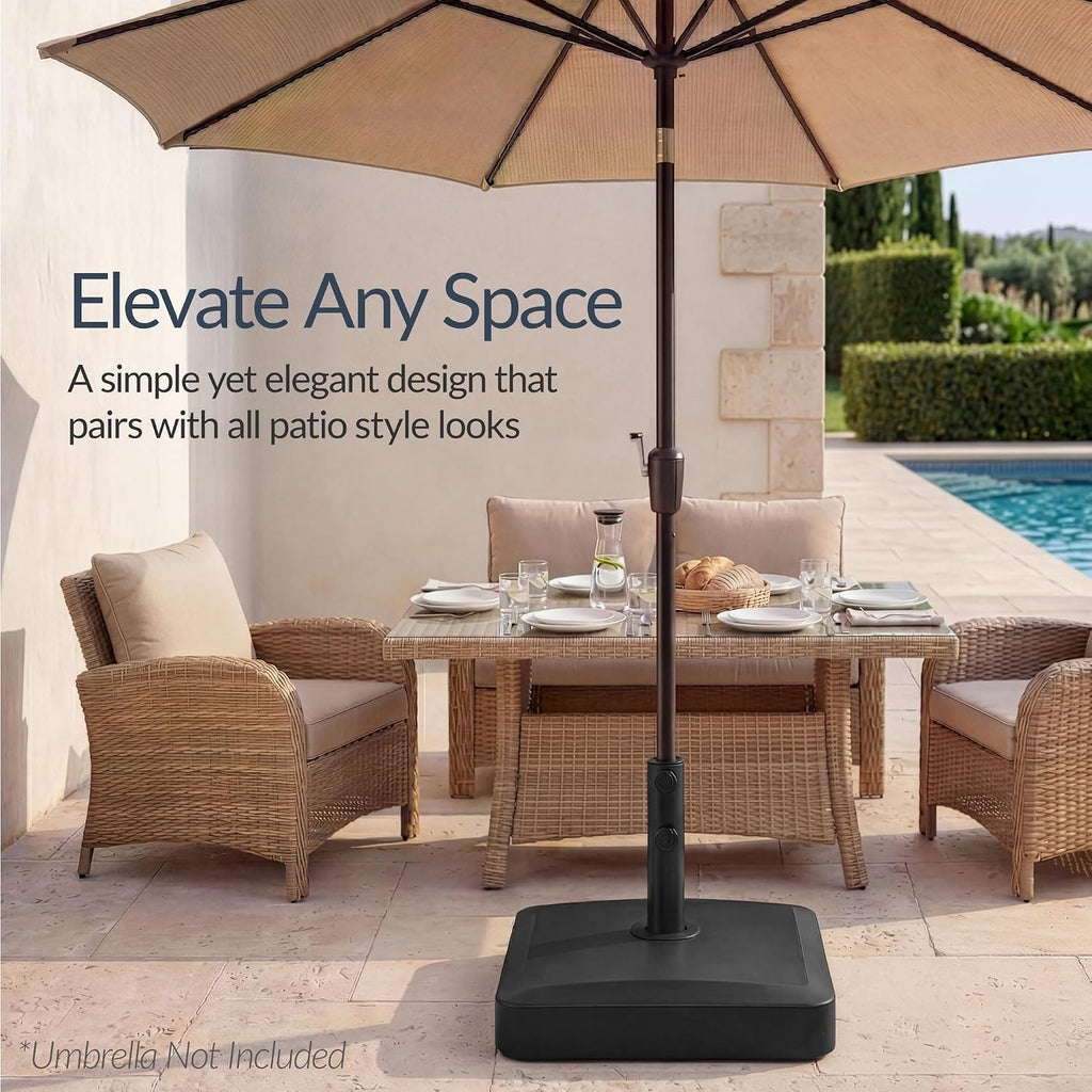 55lb Fillable Umbrella Base Stand, Plastic Patio Umbrella Stand with Pole Holder, Adjustment Knob Asscher Design - Black