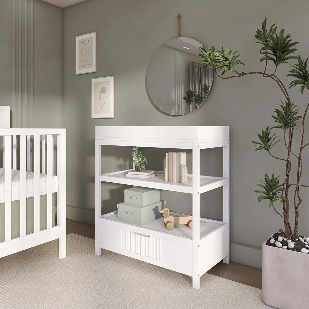 Baby Changing Table - Compact Modern Changing Station with Spacious Drawer & 2 Open Shelves, New Zealand