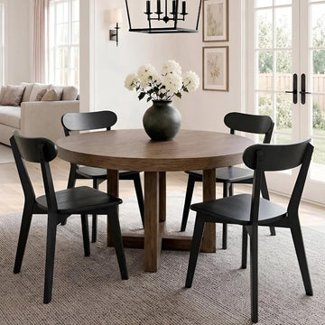 Farmhouse Solid Wood Dining Chairs Set of 4, Mid Century Modern Armless Kitchen & Dining Room Chairs with Curved Back