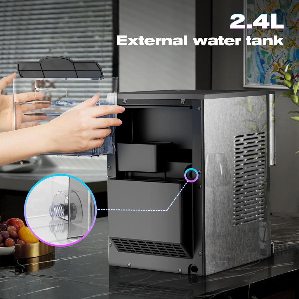 Countertop Nugget Ice Maker, 44lbs/24H Soft Chewable Pebble Ice Machine with Self-Cleaning and One-Click Operation