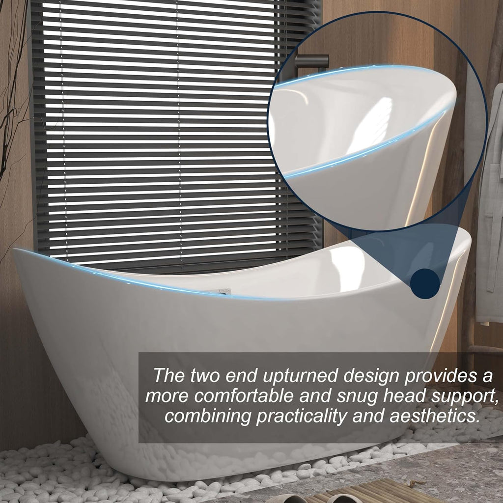 67" Oval Freestanding Soaking Bathtub with Toe-Tap Chrome Drain & Adjustable Leveling Feet, Stand Alone Tub, Acrylic