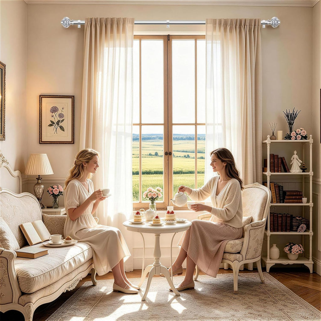 Silver Curtain Rods for Windows 72 to 144, Decorative Drapery Rod
