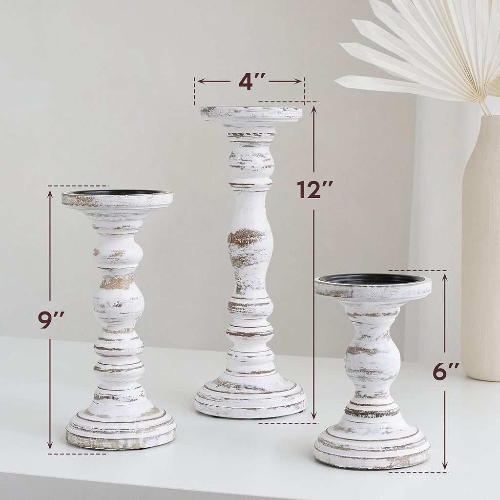 Large Candle Holders for Pillar Candles - Rustic Farmhouse Style Home Decor - Perfect for Table Centerpieces, Coffee