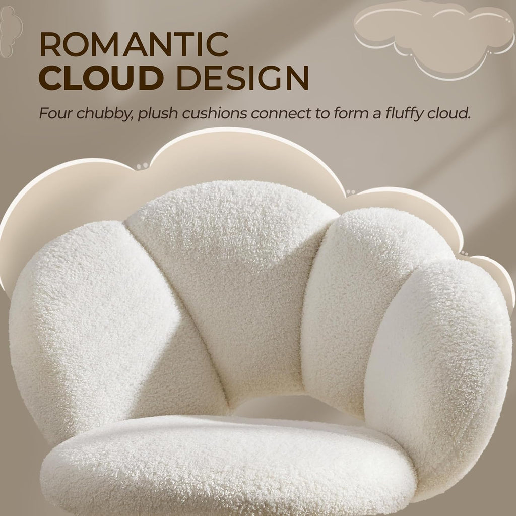 Upholstered Desk Chair Cloud-Shaped Vanity Chair Adjustable Home Office Computer with Rolling Wheels for