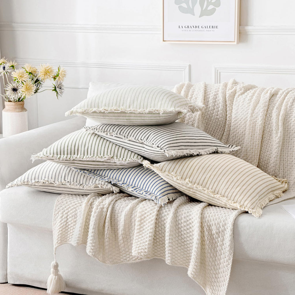 Gray Striped Decorative Throw Pillow Covers, 18x18