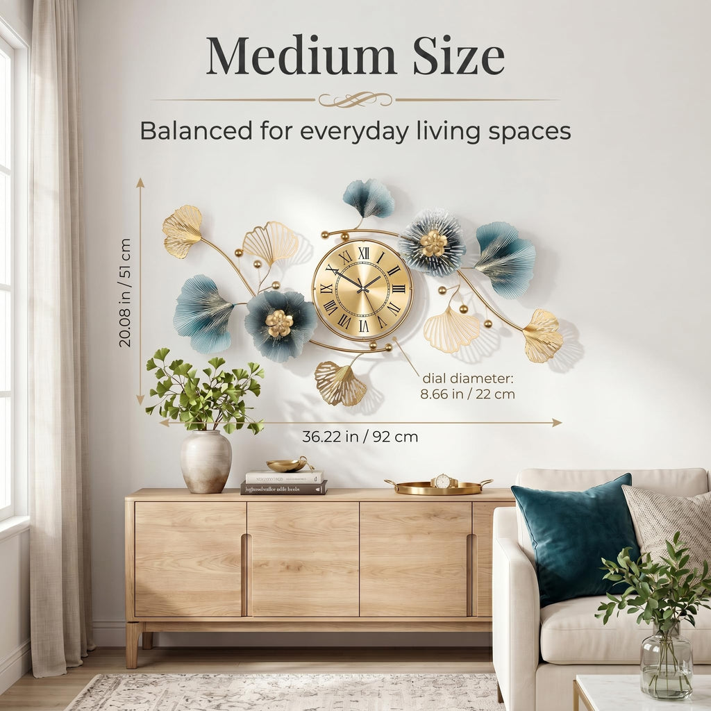 36" 3D Ginkgo Leaf Metal Wall Clock Wall Decor
