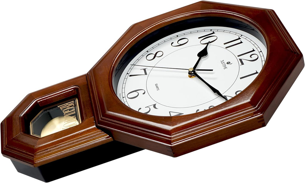 Traditional Schoolhouse Solid Wood Pendulum Wall Clock Chimes Hourly with Westminster Melody Chime Made in Taiwan (Dark Wood...