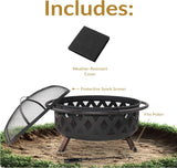 Sunnydaze Crossweave Outdoor Fire Pit - Wood-Burning Fire Pit for Outside with Spark Screen, Poker and Round Cover - 36-Inch - Black - Image 3
