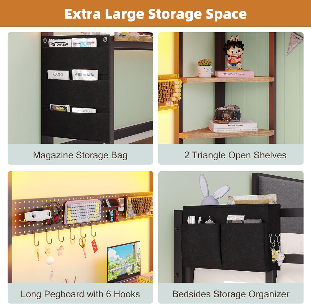 Loft Bed with Desk Full,Full Bed Frame with 6 Storage Drawers