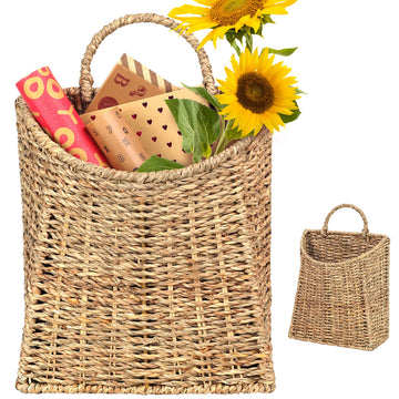 Woven Hanging Seagrass Baskets, Hanging Wall Wicker Basket, Handmade Organizer Baskets, Hanging Flower Basket for