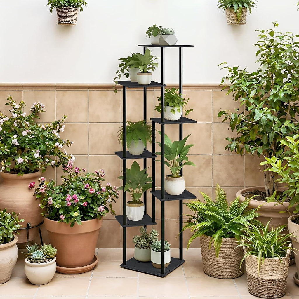 52.4" Tall 7-Tier Multiple Plant Stand Indoor, Black | Functions as Corner Flower Pots, Shelf, Decor Rack, Holder;