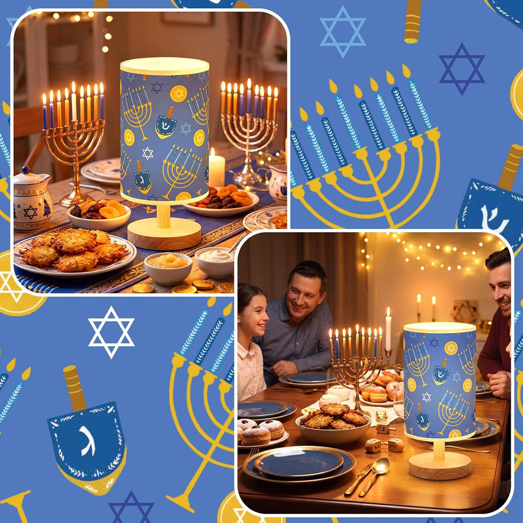Hanukkah Table Lamp Wood Base Decorative Fabric Bedside Lamp