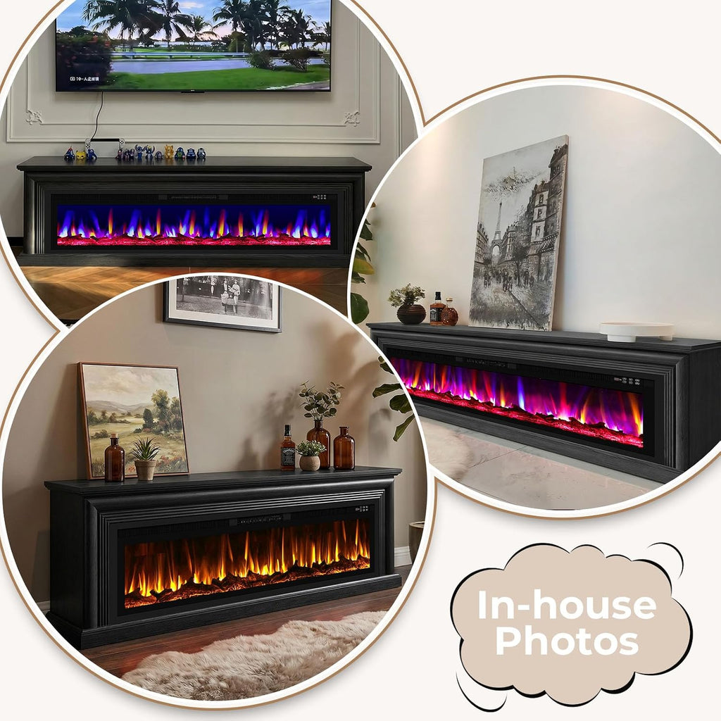 70'' Fireplace TV Stand, Large Electric Fireplace with Mantel | Freestanding Fireplace with 60" Insert, Modern