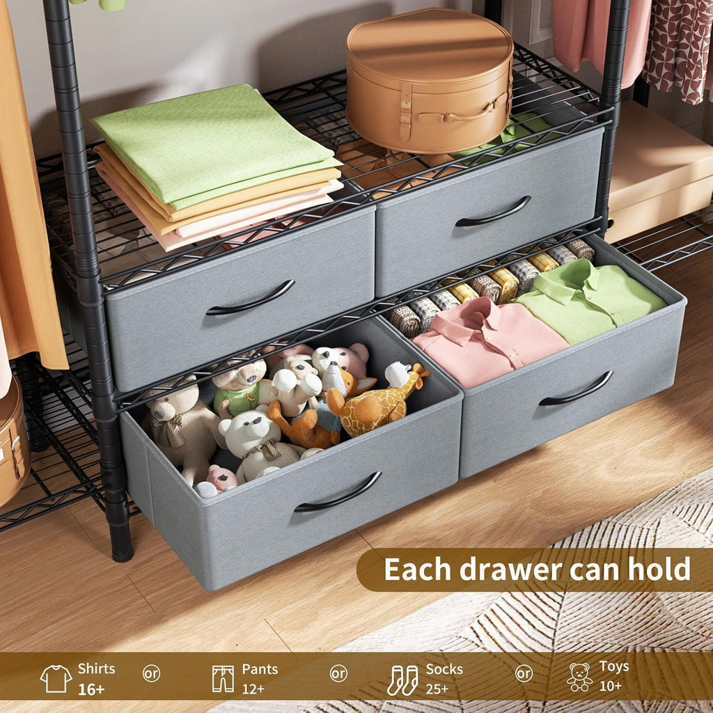 Heavy Duty Clothes Rack Metal Wardrobe with Adjustable Wire Shelves | Closet Organizers and Storage Clothing Rack