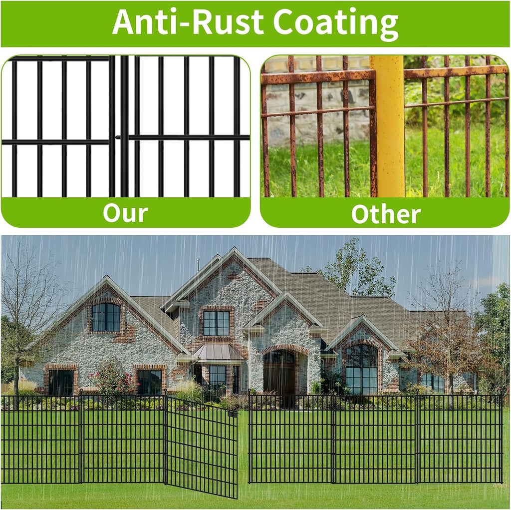 10 Panels No Dig Garden Fence with Gate, 32 in(H) X24.2 ft(L) Metal Fence Panels, Thickened Rustproof Garden Fencing