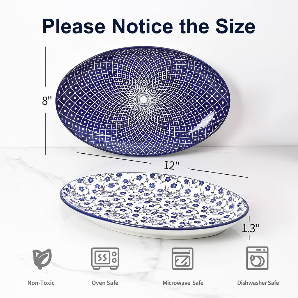 Serving Platters Ceramic, 12 Inch Serving Dishes for Party Entertaining, Oval Serving Plates for Sandwich, Appetizer