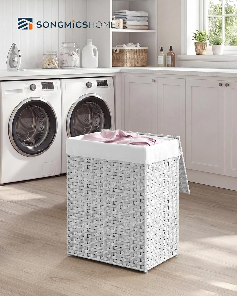 Laundry Hamper with Lid, Clothes Basket with Removable Liner and Handles, 23.8 Gallon, Foldable Narrow Laundry