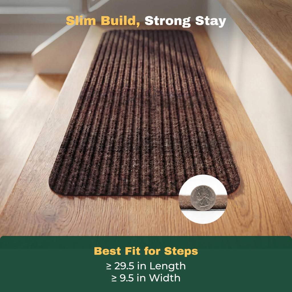 Carpet for Wooden Steps, 7 Pack, 8" x 30", Brown Stripe