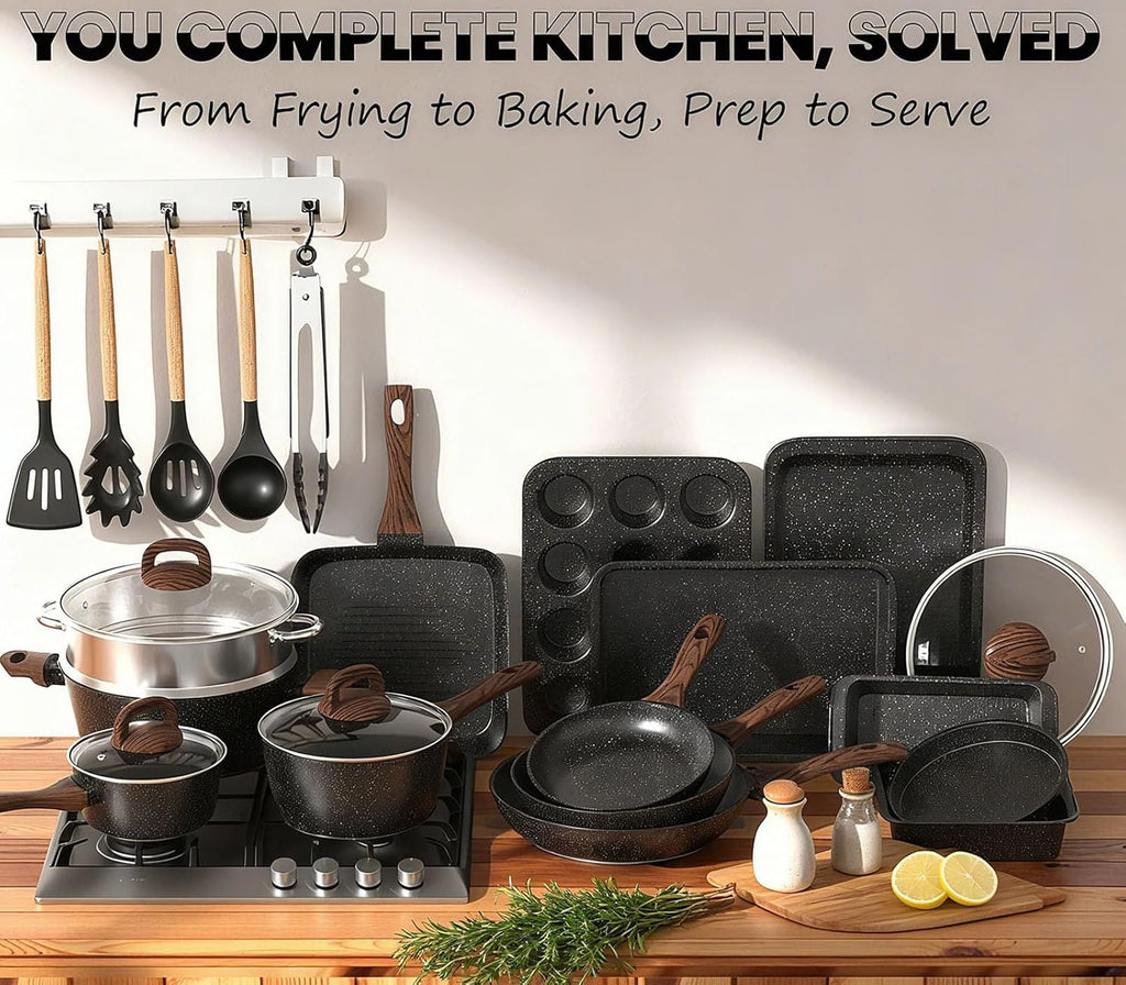 Pots and Pans Set Non Stick, 31 Piece Kitchen Induction Cookware & Bakeware Set, Nonstick Kitchen Cooking Pans Set