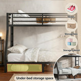 Twin Over Full Bunk Bed with Ladders, Metal Bunk Beds Frame with Full-Length Guardrails